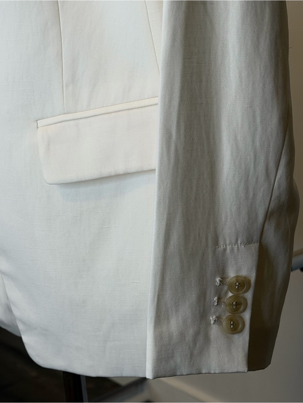 NEW LOFT Linen Blend Peak Notched Lapel Single-Button Blazer Ecru/Ivory Size 8 - Picture 4 of 11